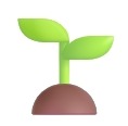 Green sprout with two leaves emerging from brown soil, symbolizing growth and renewal in gardening or environmental contexts.