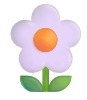 A simple, stylized flower with light purple petals, an orange center, and green leaves. Represents nature and growth.